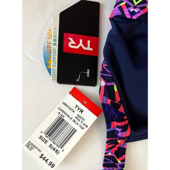 TYR DuraFast Carnivale Isla Sporty Bikini Swim Top Navy Multi Size Small 4/6 $45 - Picture 5 of 8